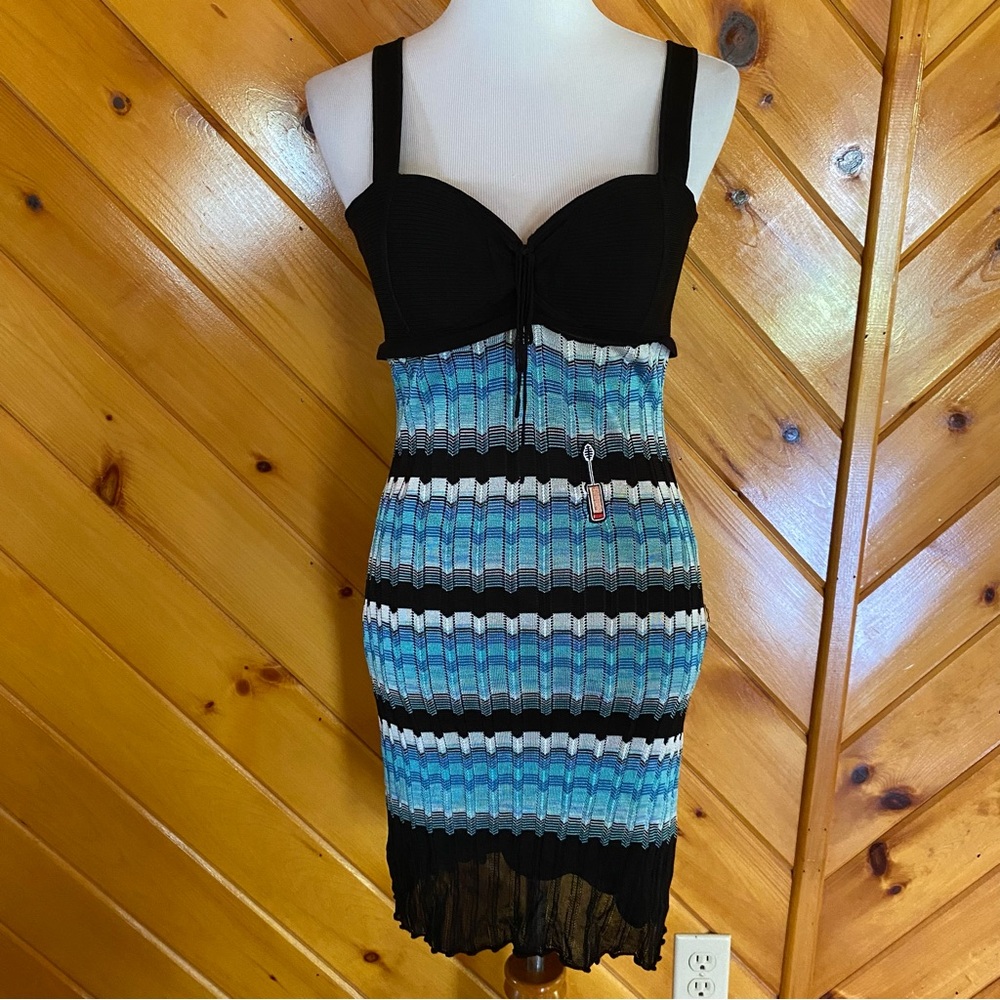 Guess by Marciano Black and Blue Bandage Bodycon Mini Dress Mascara Appliqué M